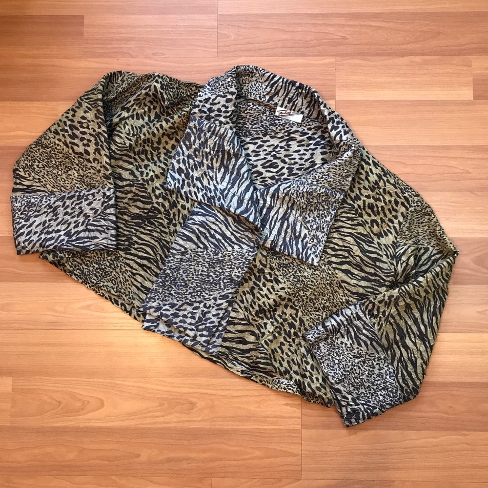 Sterling styles silk leopard print open jacket